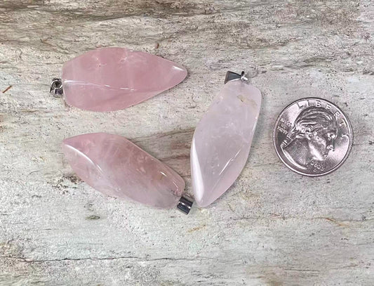 Rose Quartz, Twisted Point Pendant (1pc) 14-16mm x 38-40mm