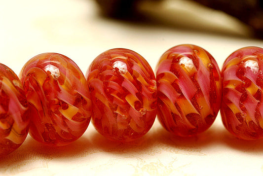 10109221 - Six Pink Hard Candy Rondelle Beads