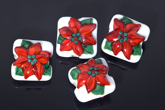 10707814 - Four Red Poinsettia Christmas Pillow Beads