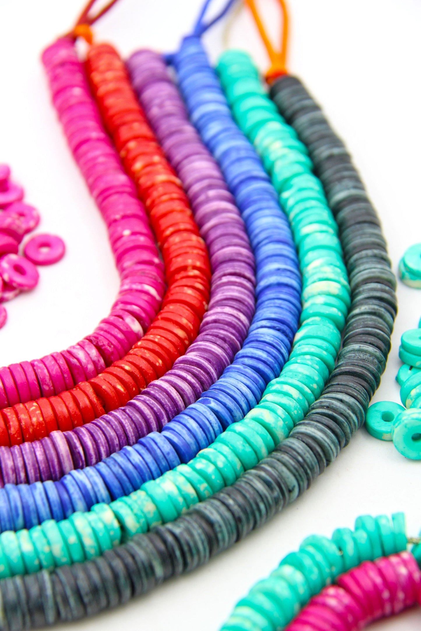 Bead Bundle: Handmade Heishi Disc Spacer Bone Beads, 10x2mm, 6 Strands & Colors, 540+ Beads,