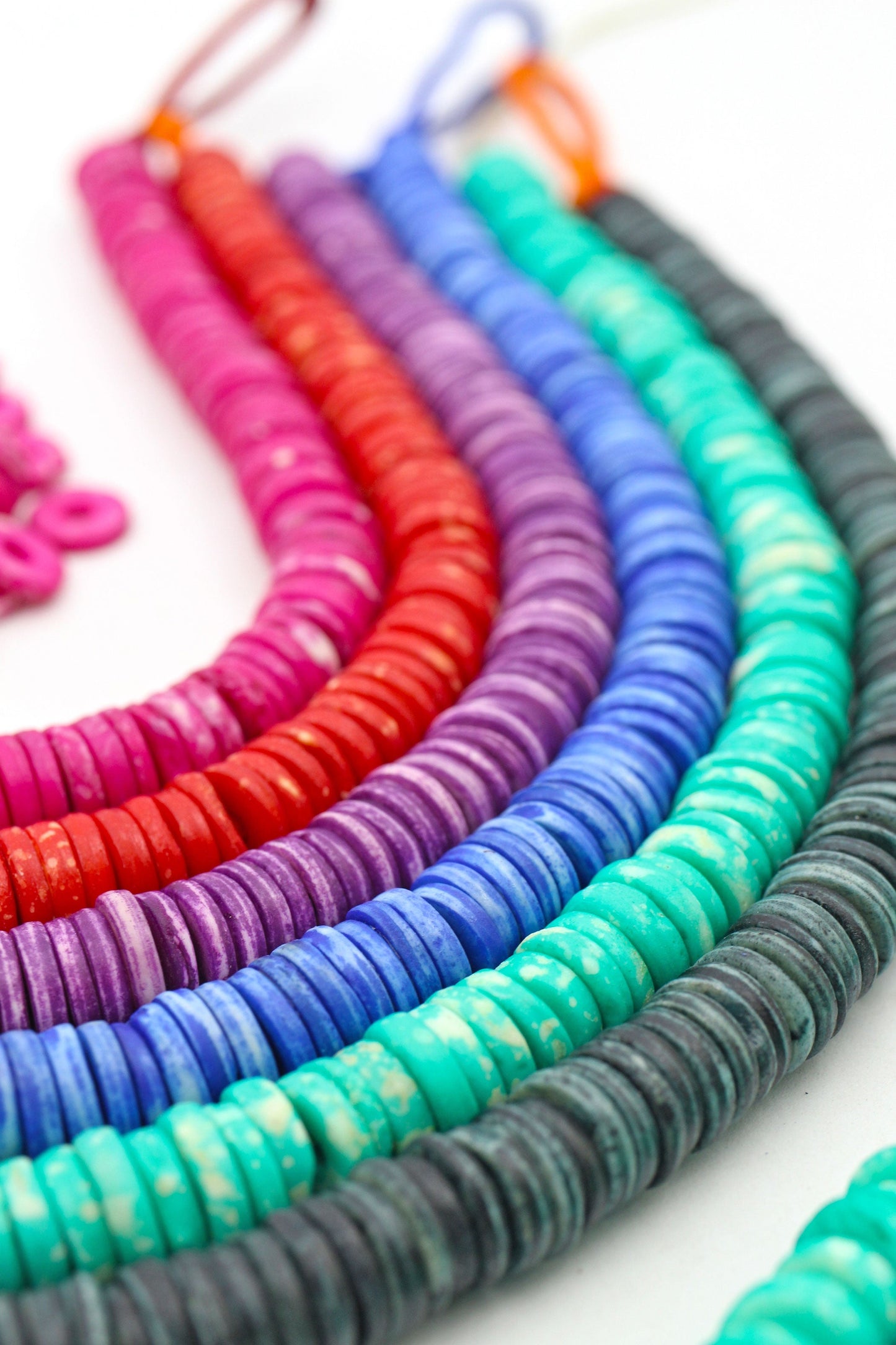 Bead Bundle: Handmade Heishi Disc Spacer Bone Beads, 10x2mm, 6 Strands & Colors, 540+ Beads,