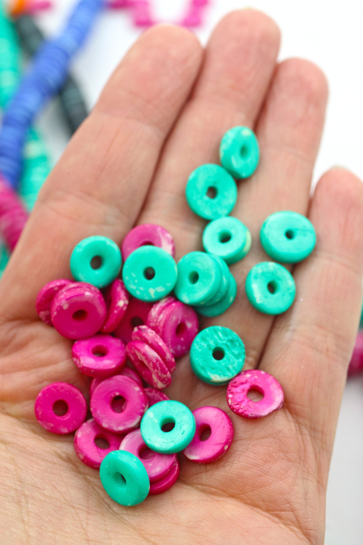 Bead Bundle: Handmade Heishi Disc Spacer Bone Beads, 10x2mm, 6 Strands & Colors, 540+ Beads,