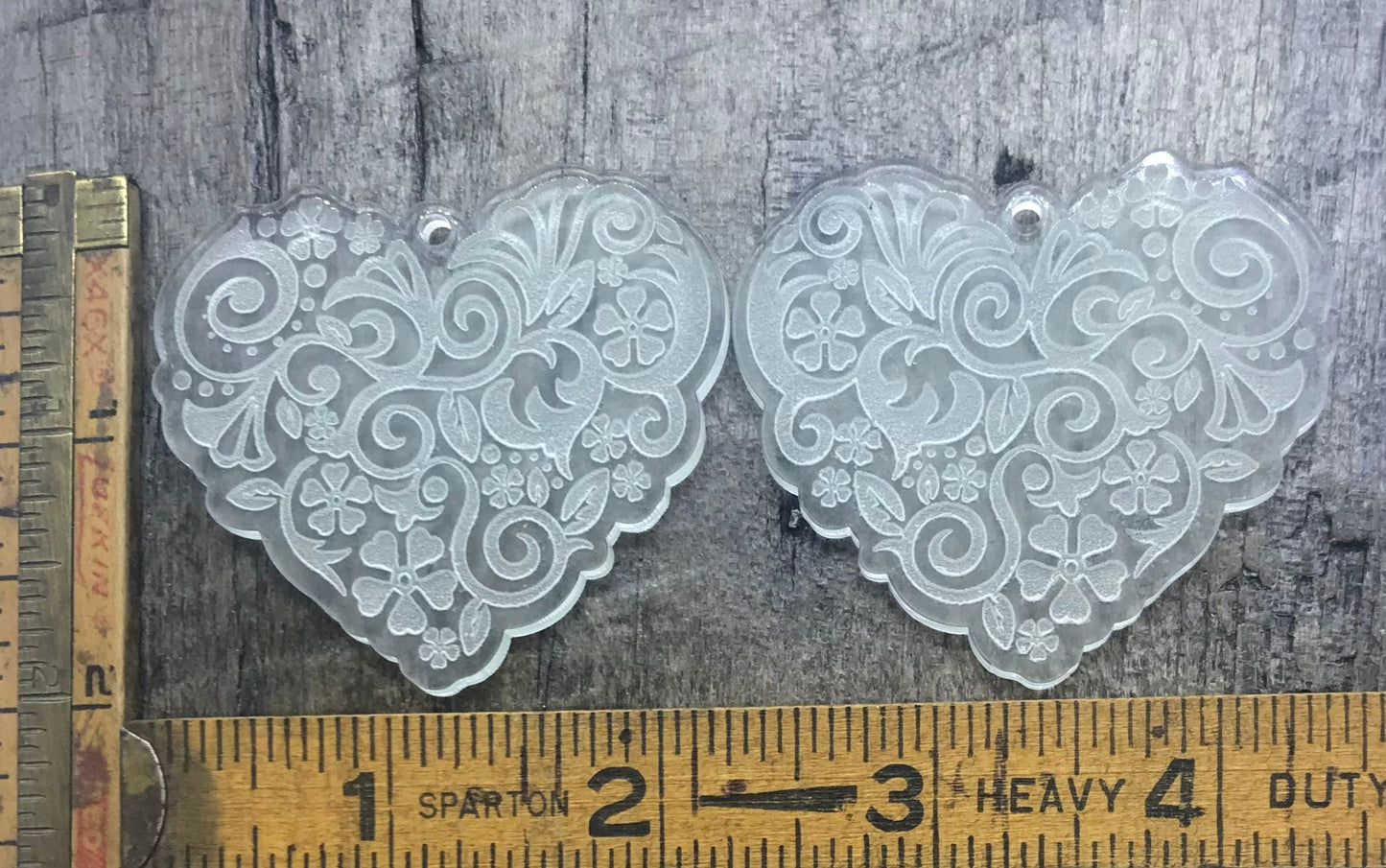 Engraved Heart Acrylic Pair - Jewelry Making Supplies and Blanks - CB&CO
