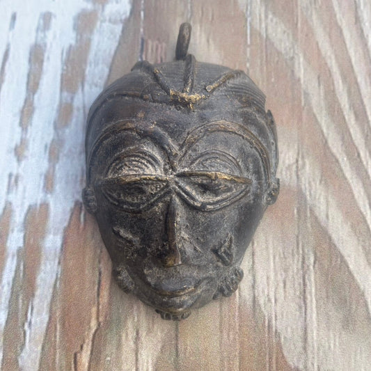 Antique Bronze Face Pendant from Benin Kingdom in Nigeria - Rita Okrent Collection (P944)
