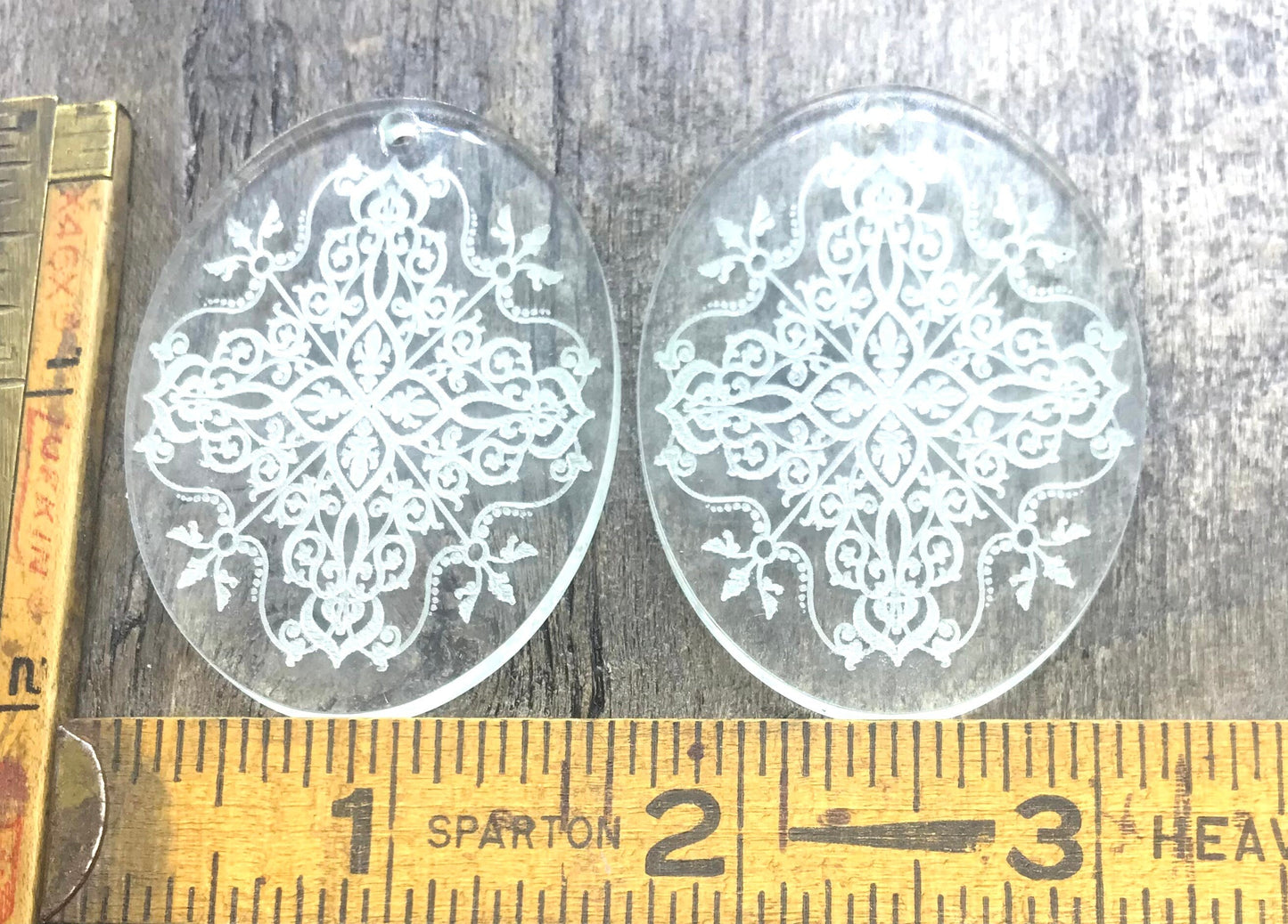 Engraved Design on Clear Acrylic Earring Component Pair - Earring Blanks - CB&CO