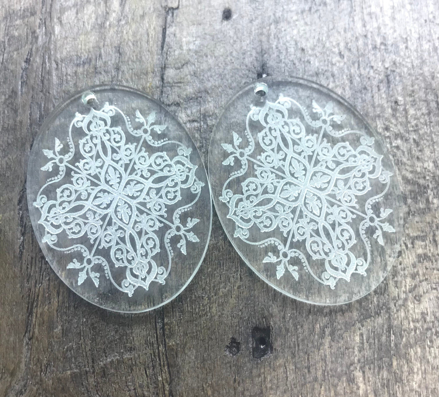 Engraved Design on Clear Acrylic Earring Component Pair - Earring Blanks - CB&CO