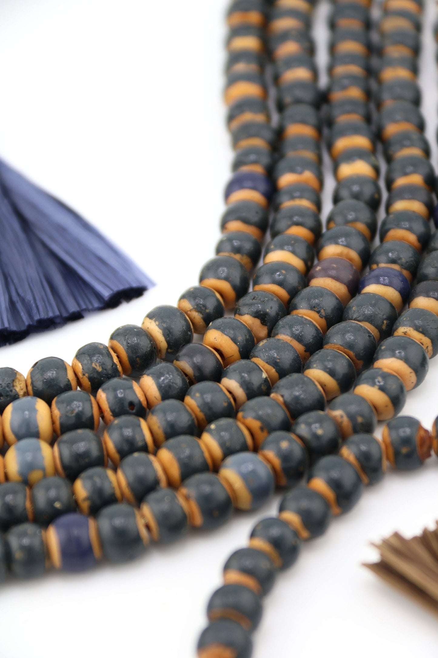 8mm Two Tone Charcoal & Brown Rondelle Bone Beads, 8x7mm
