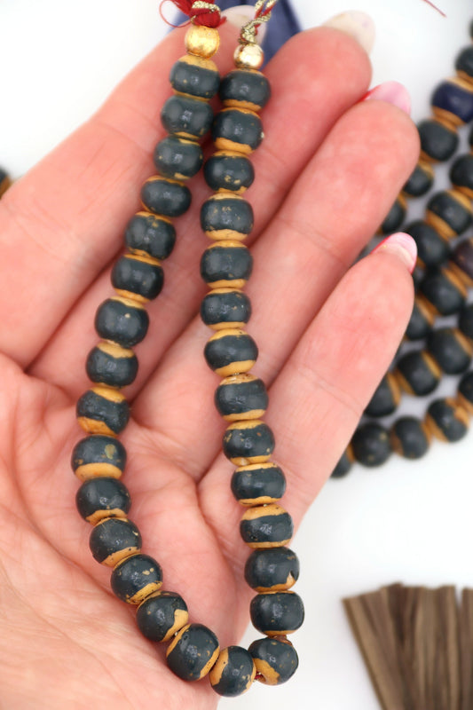 8mm Two Tone Charcoal & Brown Rondelle Bone Beads, 8x7mm