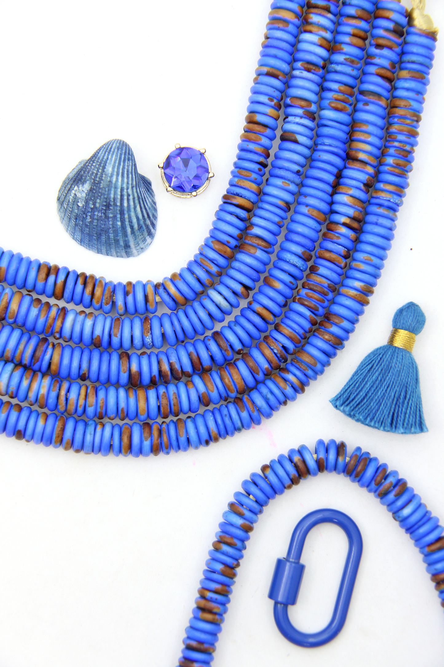 9mm Heishi Blue Speckled Bone Beads: Disc Spacers, 85 beads
