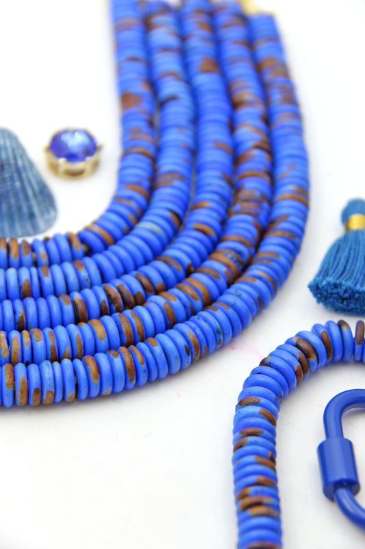 9mm Heishi Blue Speckled Bone Beads: Disc Spacers, 85 beads