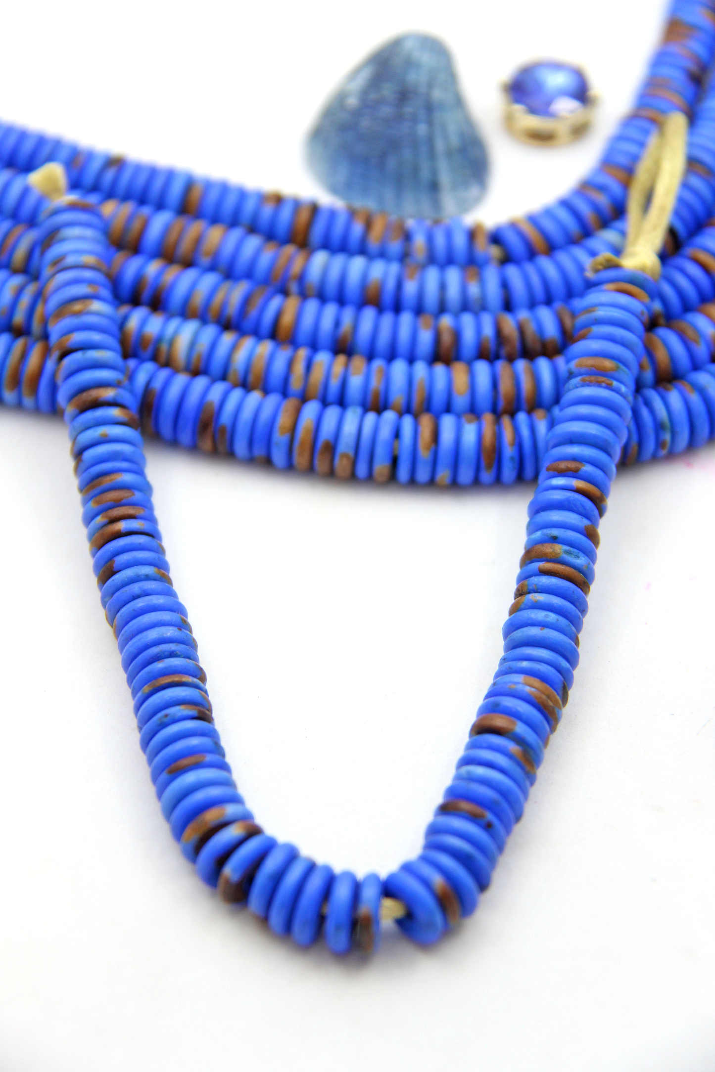 9mm Heishi Blue Speckled Bone Beads: Disc Spacers, 85 beads
