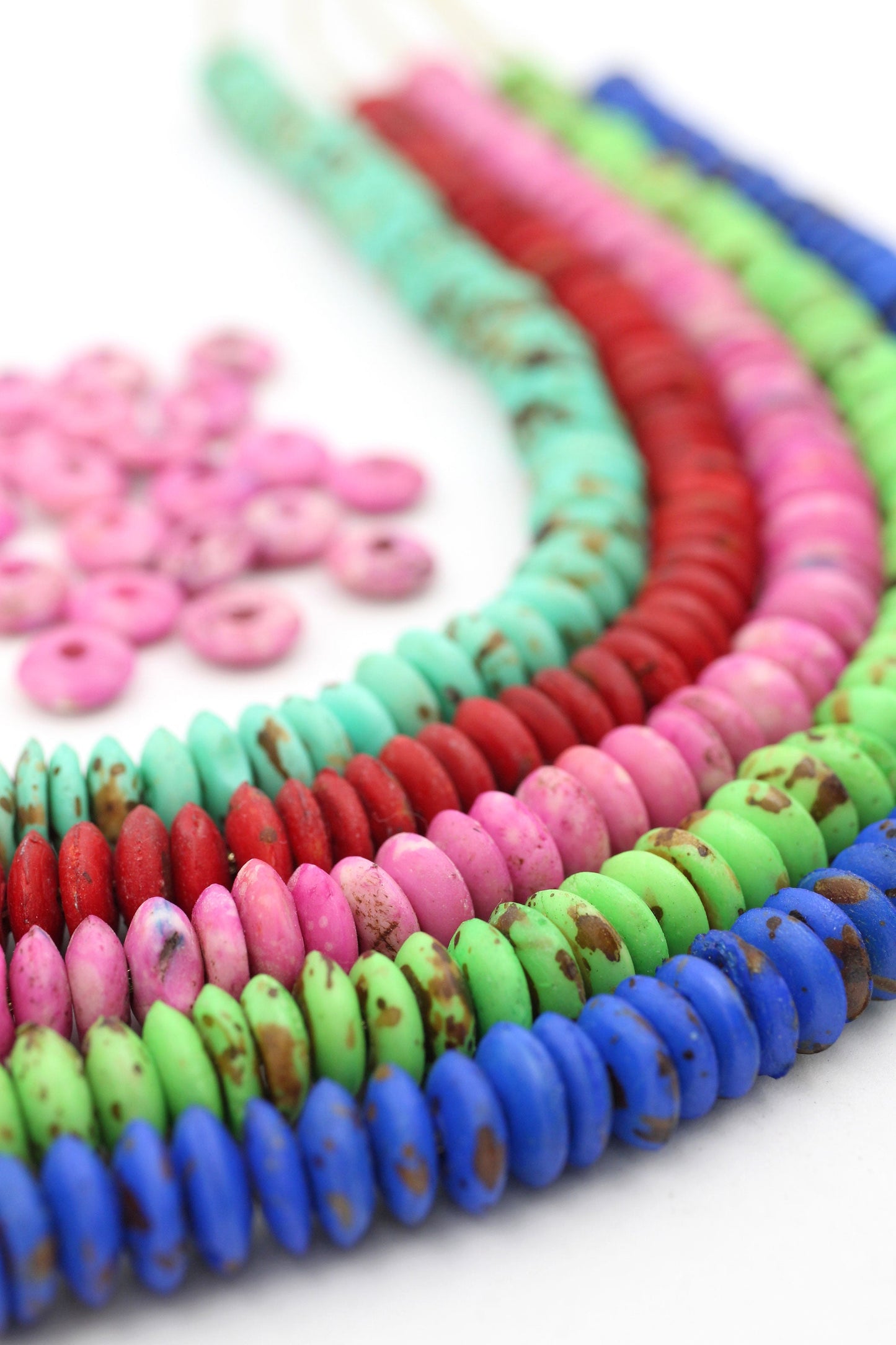Bead Bundle: Handmade Saucer Disc Spacer Bone Beads, 9x3mm, 5 Strands & Colors, 300+ Beads
