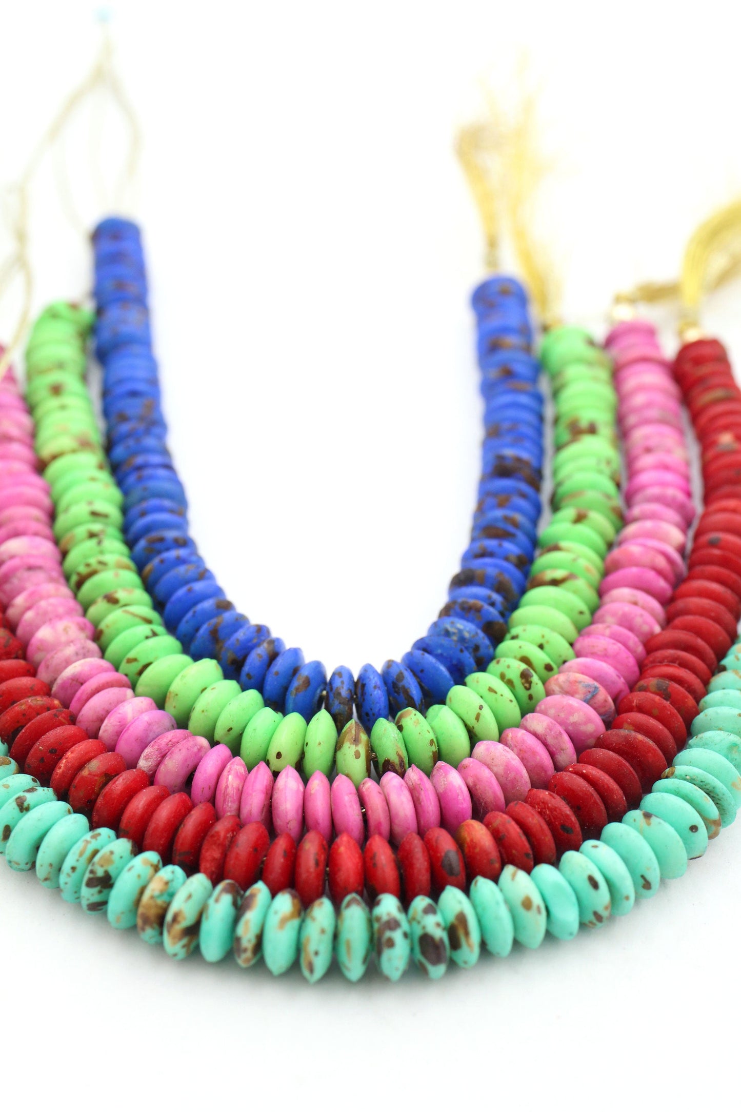 Bead Bundle: Handmade Saucer Disc Spacer Bone Beads, 9x3mm, 5 Strands & Colors, 300+ Beads