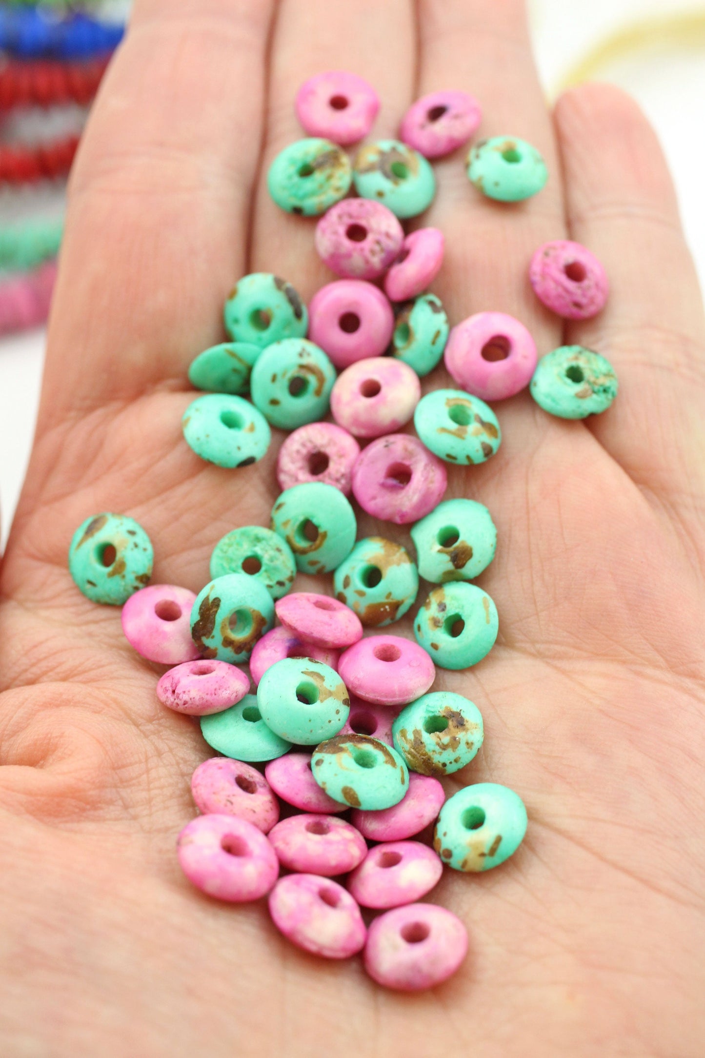 Bead Bundle: Handmade Saucer Disc Spacer Bone Beads, 9x3mm, 5 Strands & Colors, 300+ Beads