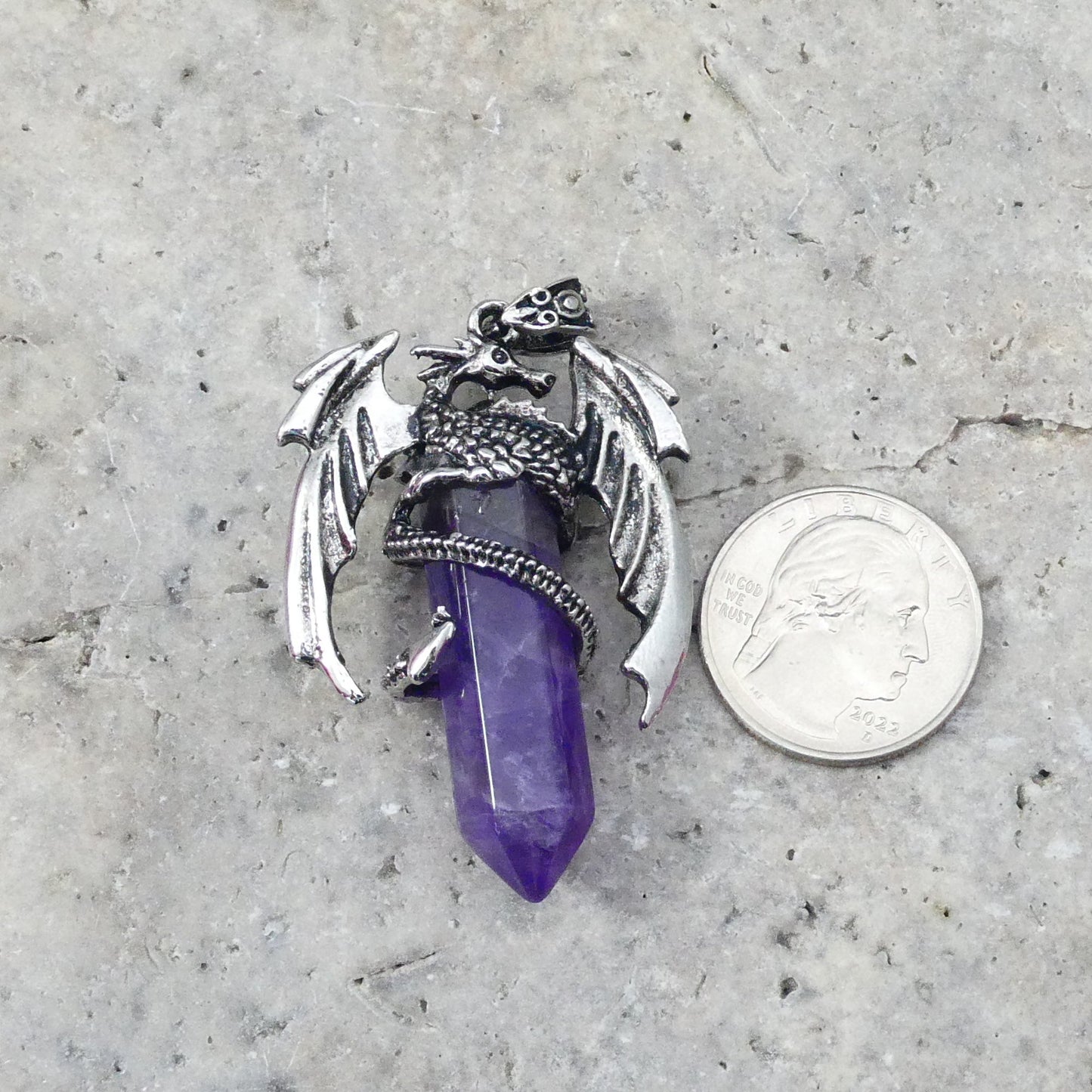 Amethyst Flying Dragon Point Pendant 34x50mm