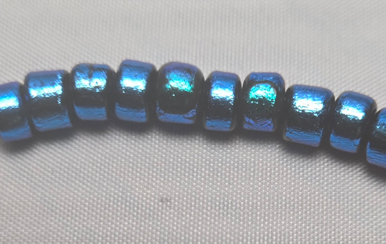 Aqua on Black Dichroic Glass Small Tube Beads