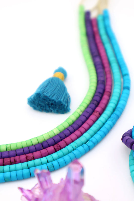 Bead Bundle: Aurora Borealis Inspired Handmade Heishi Bone Beads, 5x3mm, 5 Strands & Colors, 400+ Beads