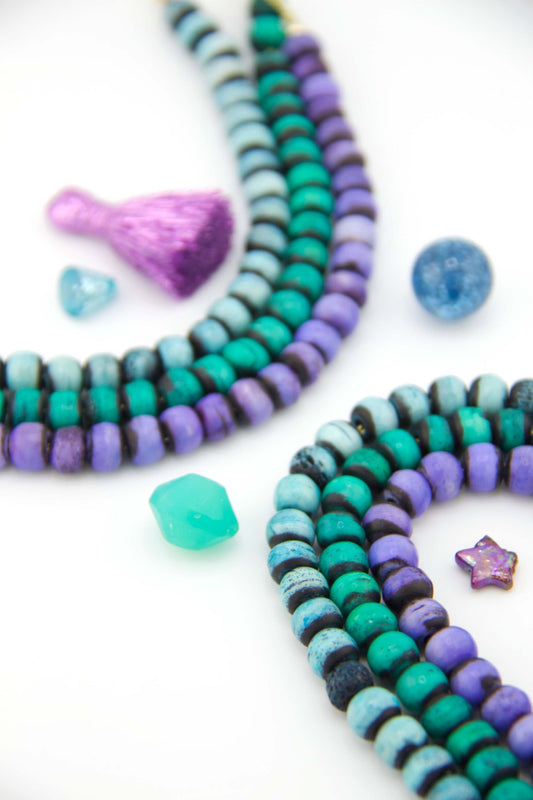 Aurora Borealis Inspired Handmade Rondelle Spacer Bone Beads, 8x7mm, Aqua, Teal, Purple