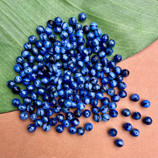 Blue & Black Round 8mm Beads - 100 Pieces