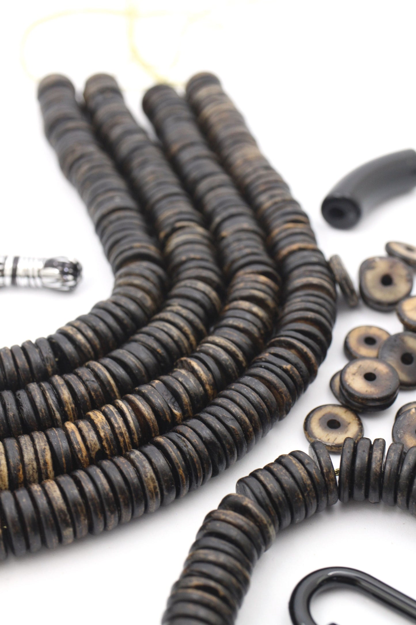 Burnt Mocha Bone Beads: Heishi Disc Spacers, 13x2.5mm, 75 beads