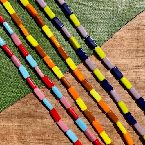 Orange, Yellow, Brown Czech Rectangle Beads - 50 Pieces