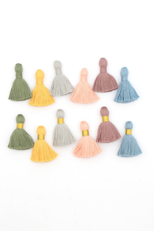 Desert Dawn Tassel Mix, 6 Mini Tassels, 1.25" Cotton Fringe for DIY Jewelry