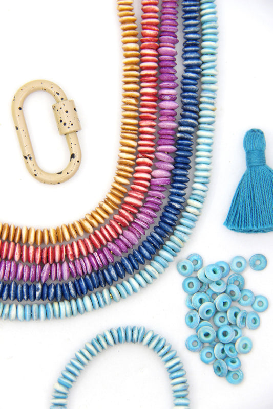 Assorted Earthy Tones: Bone Beads, 6x2mm, Saucer Heishi Discs