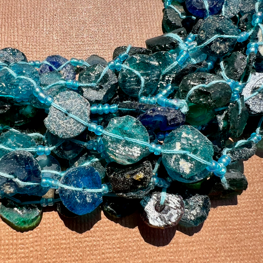 Roman Glass Flat Small Round Bead Strands