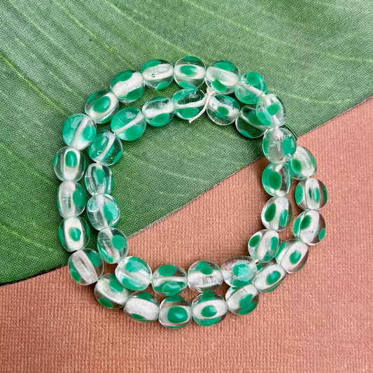 Green & Crystal Dotted 3 Sided Beads - 40 Pieces