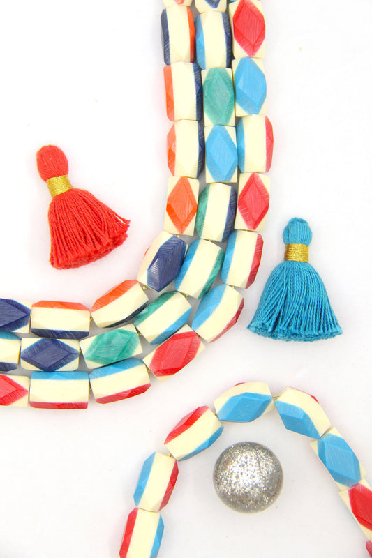 Argyle Faceted Bone Beads, Harlequin Charms, 9x16mm