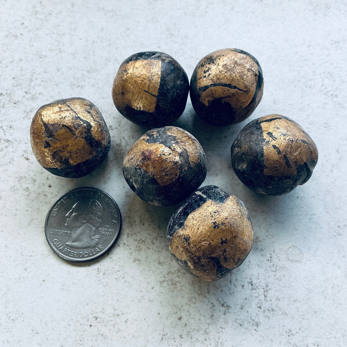 Large Gold-Adorned Black Glass Beads from Southeast Asia - Rita Okrent Collection (NP102b)