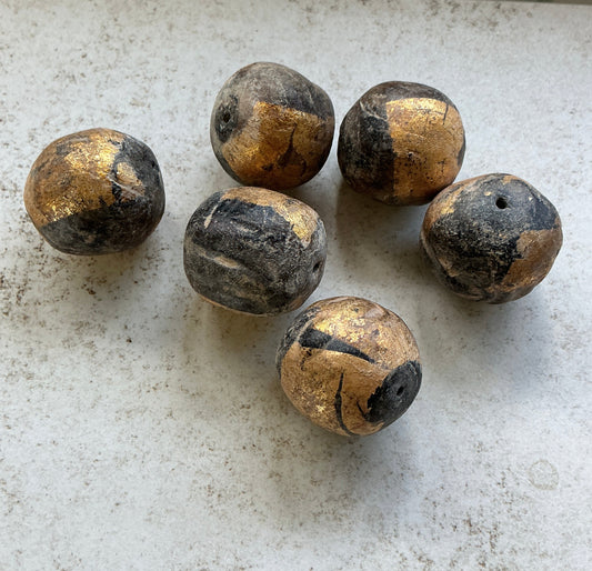 Large Gold-Adorned Black Glass Beads from Southeast Asia - Rita Okrent Collection (NP102b)