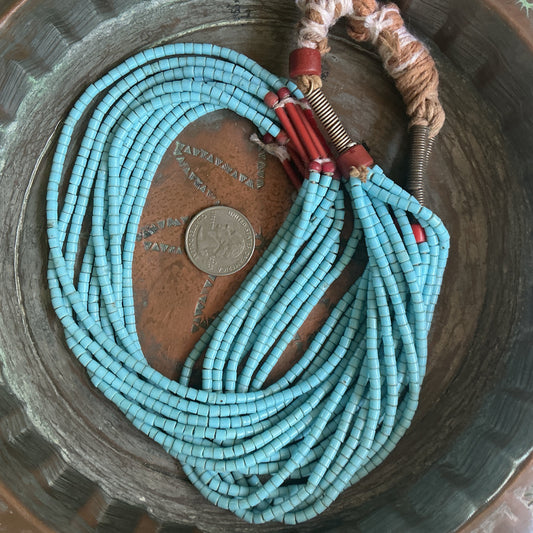 Vintage Light Blue Fulani Multi-strand Beaded Necklace, Nigeria - Rita Okrent Collection (AT1903)