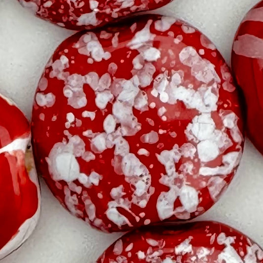 Kazuri Bead Pitapat - 21mm Lentil - Reds & Whites