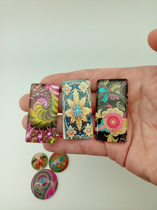 Glass Domino Cabochon Flower 48mm x 25mm