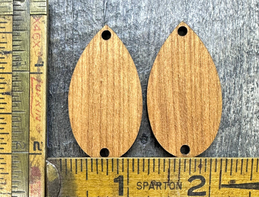 Cherry Oblong Earring Component Pair - 2 Hole Drop Solid Hardwood - CB&CO