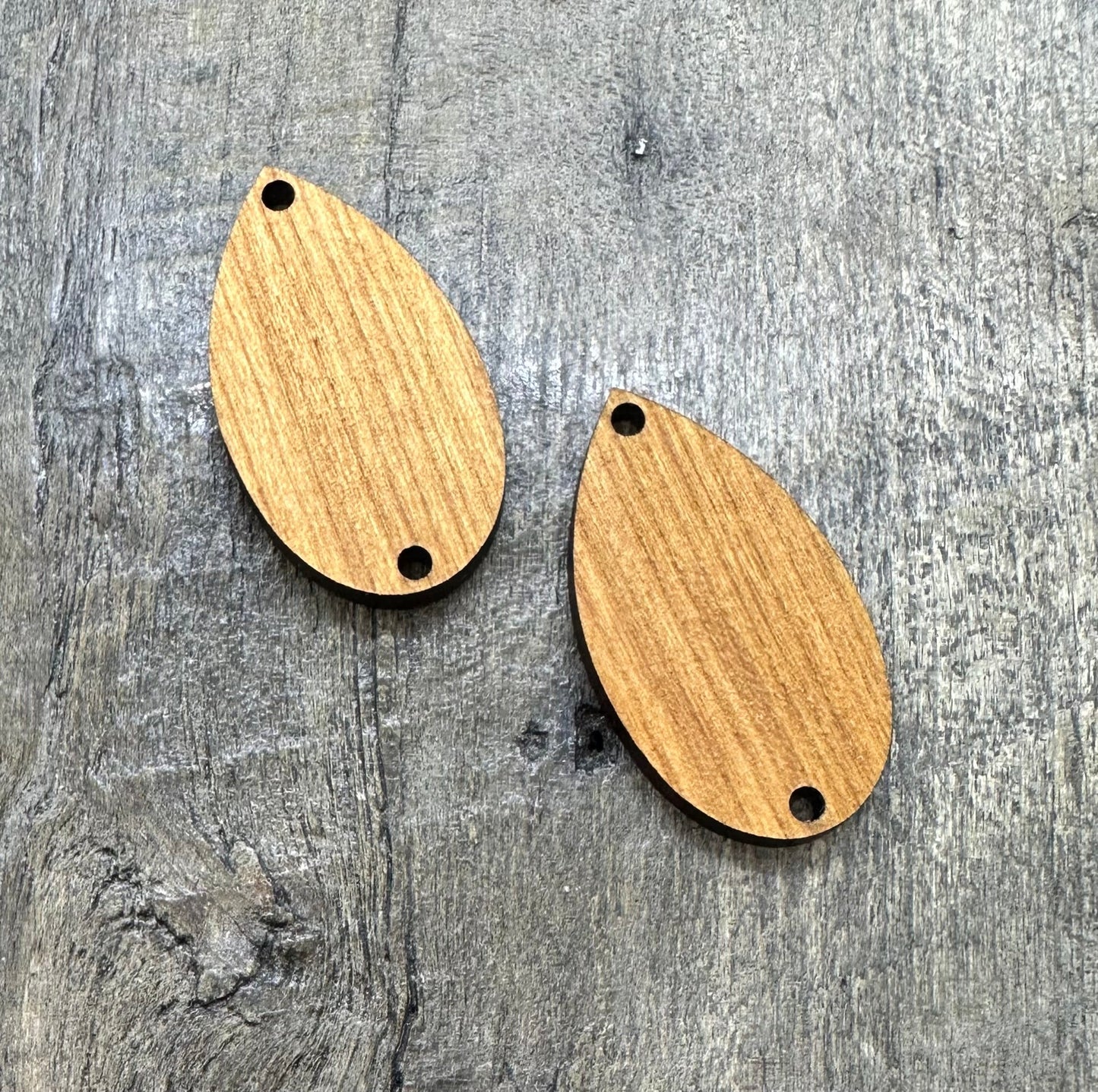 Cherry Oblong Earring Component Pair - 2 Hole Drop Solid Hardwood - CB&CO