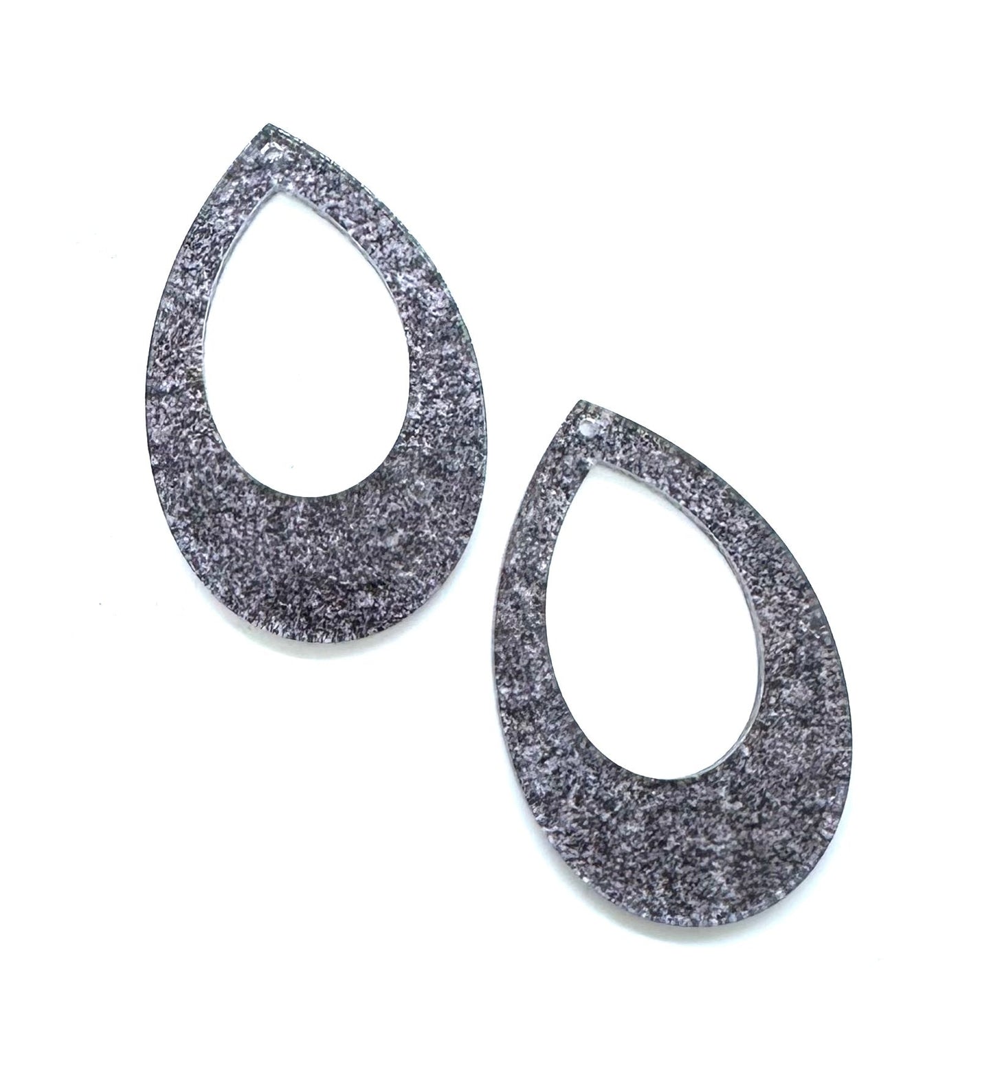 Grey Concrete Patterned Teardrop Acrylic Earring Component - Pendant Component (2 Pieces) - CB&CO