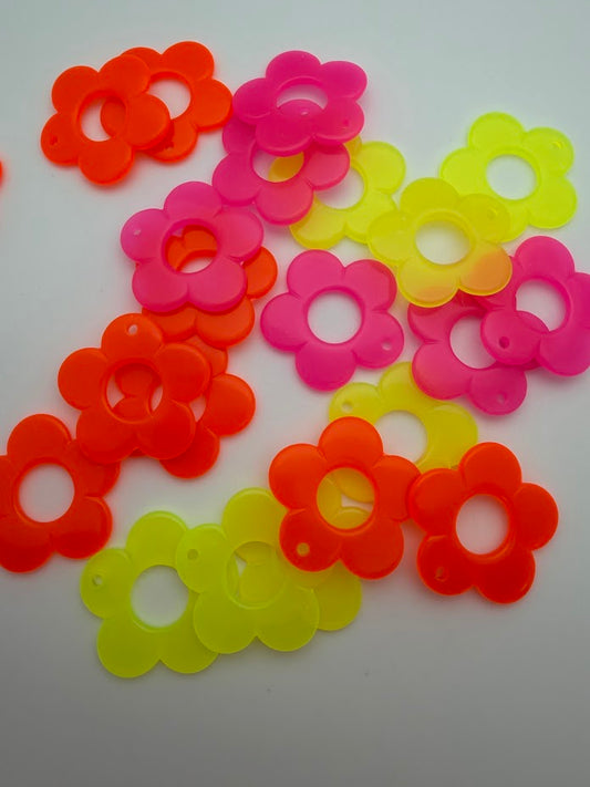 Flower Pendant 35mm Pink Opal Neon