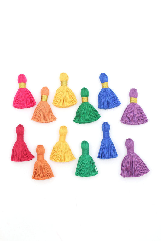 Jewel Tone Tassel Mix, 6 Mini Tassels, 1.25" Cotton Fringe for DIY Jewelry