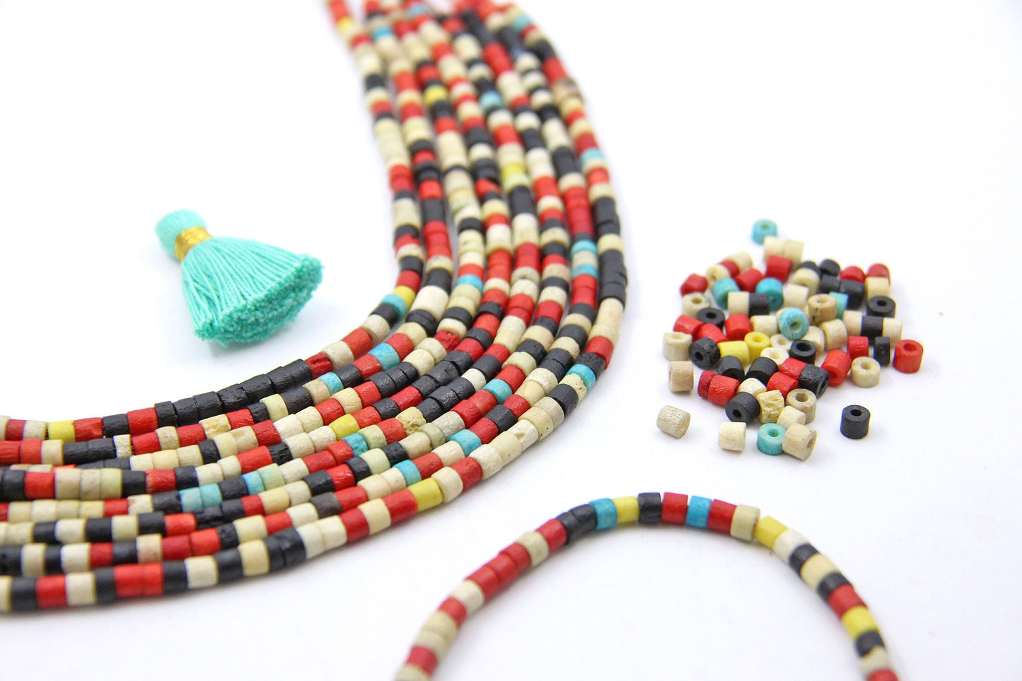 Bone Spacer Beads: 5x4mm Retro Multi Colored Heishi Discs
