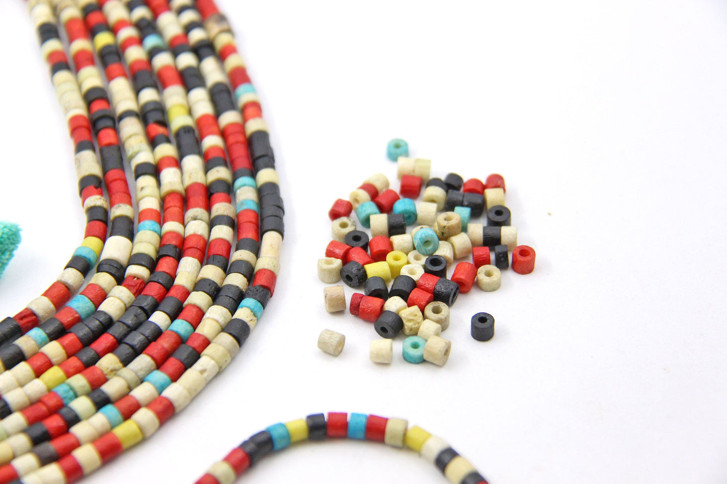 Bone Spacer Beads: 5x4mm Retro Multi Colored Heishi Discs
