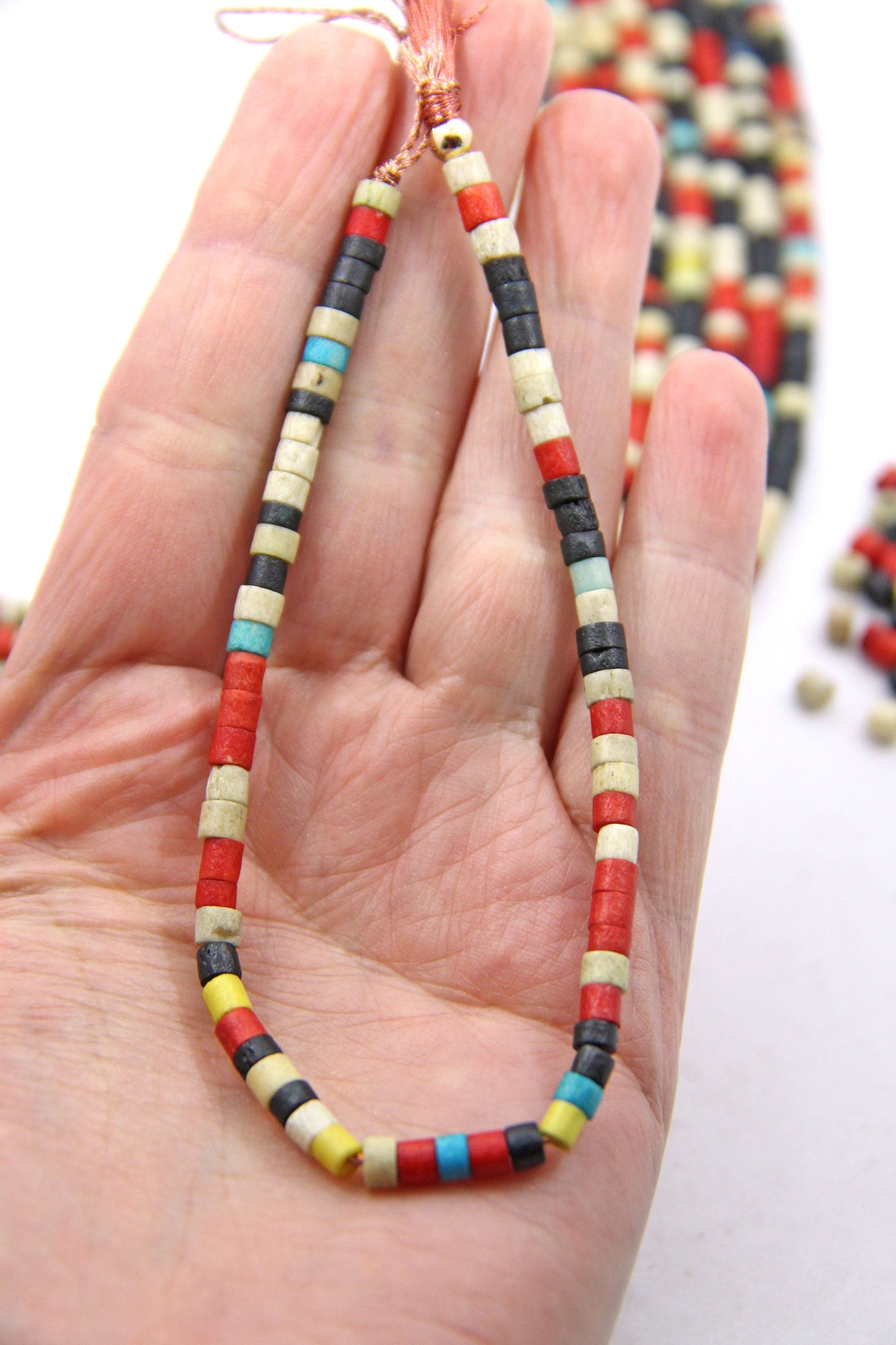 Bone Spacer Beads: 5x4mm Retro Multi Colored Heishi Discs