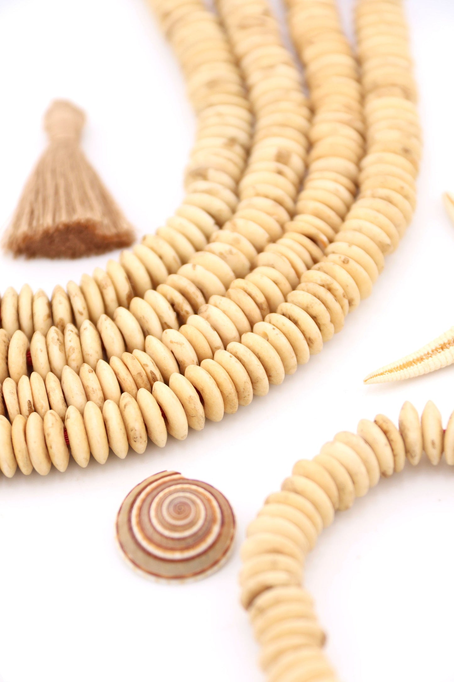 10mm Café Cream Bone Heishi Natural Spacer Discs, 72 beads
