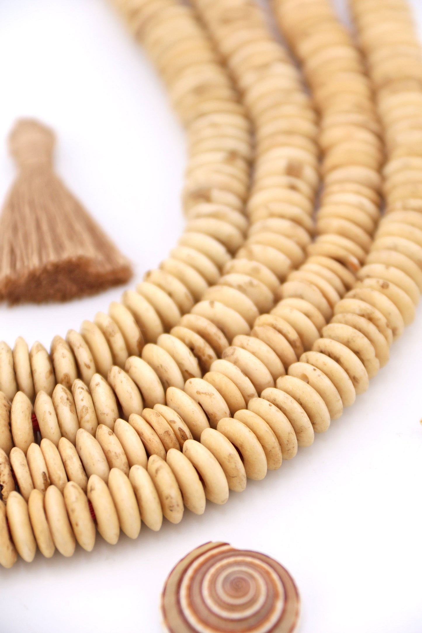 10mm Café Cream Bone Heishi Natural Spacer Discs, 72 beads