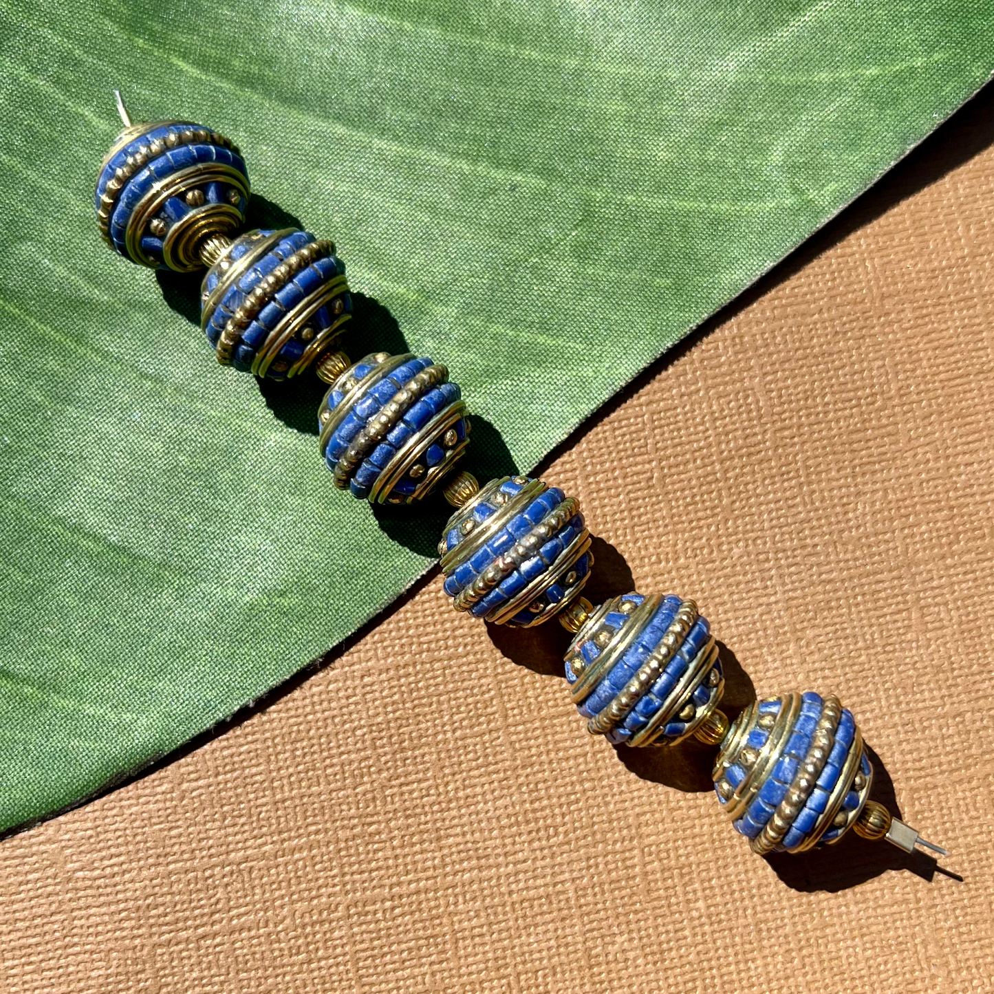 Tibetan Brass & Stone Round Beads - 2 Pieces