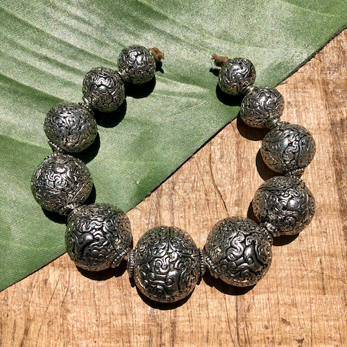 Silver Plated Hand Carved Nepalese Beads
