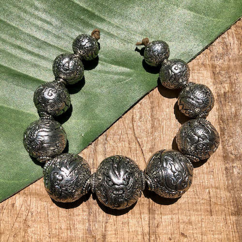 Silver Plated Hand Carved Nepalese Beads