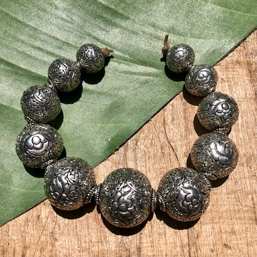 Silver Plated Hand Carved Nepalese Beads
