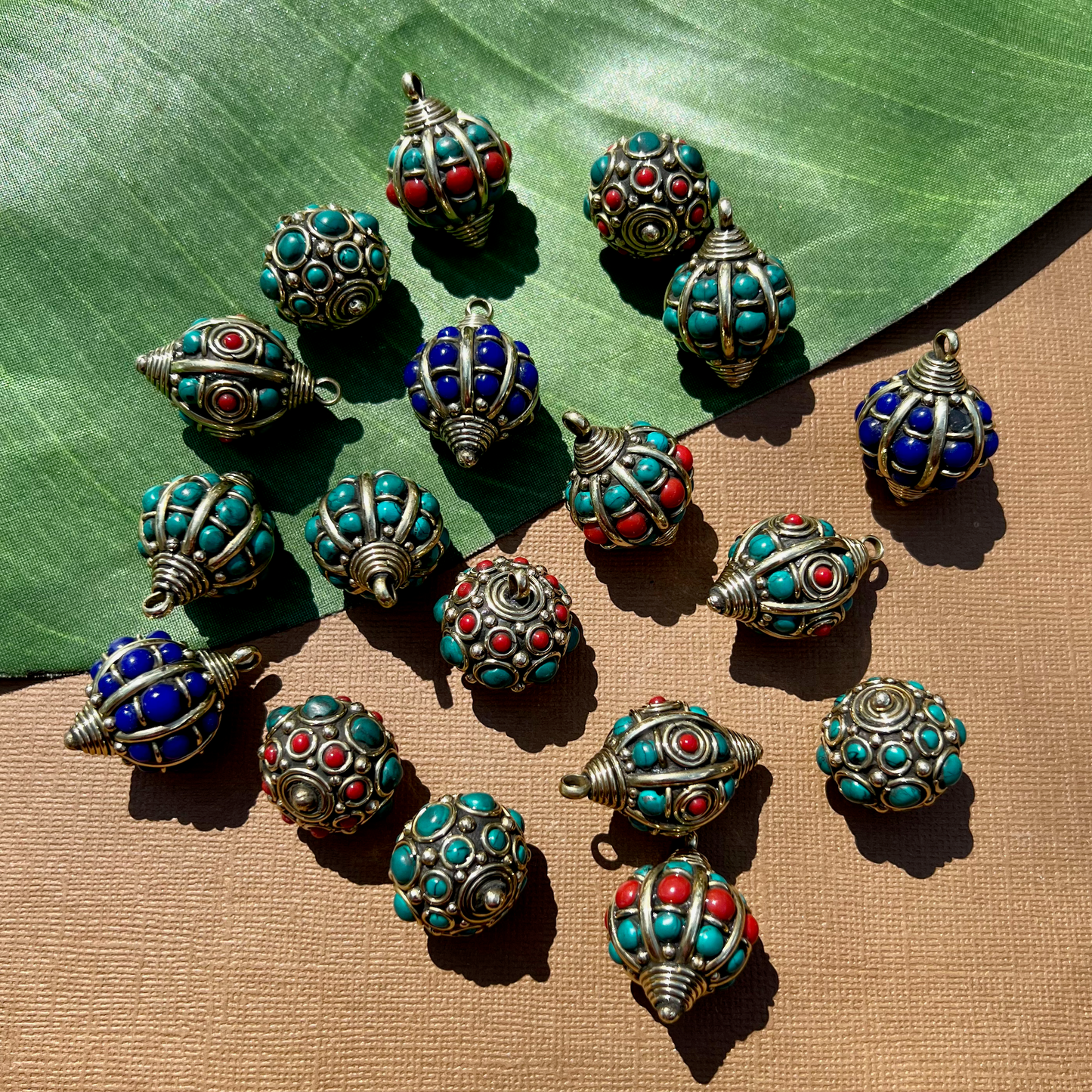 Tibetan Brass & Stone Pendants - 1 Piece